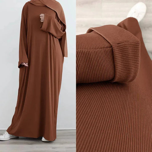 Maxy Autumn Rib Knit Abaya for Women Muslim Winter Clothes Casual Long Hijab Dress Islamic Dubai Turkey Outfit Ramadan Eid Kaftan