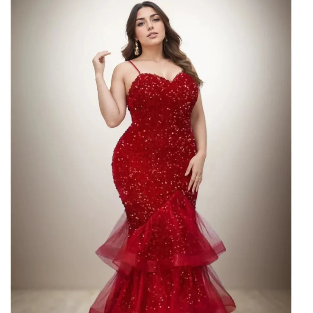 Maxy Plus Size Evening Dresses Women Sequins Mesh Splicing Party Dresses Fashion Sleeveless Sling Elegant Dresses Large Size Female