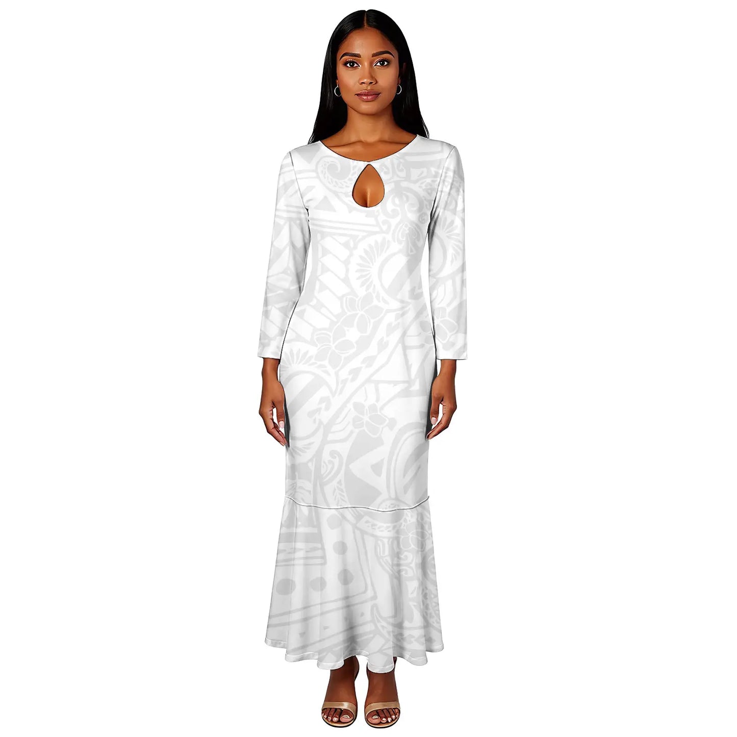 Maxy New White Elegant Polynesian Samoa Tribal Print Trumpet Fishtail Dress Custom Ladies Casual Evening Dresses