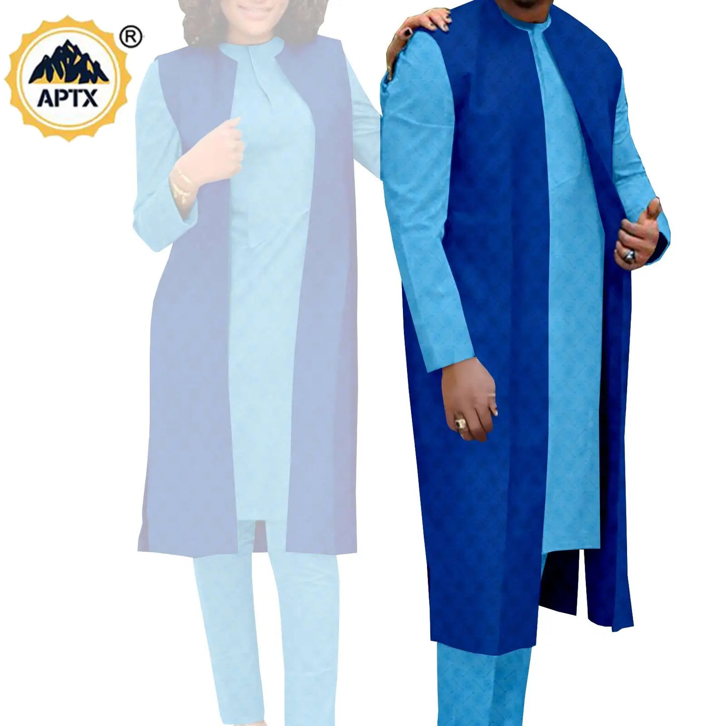 Amay Couples Clothes Bazin Riche Women Outfits 3 Pieces Sets Match Men Jacquard Shirt and Pants and Vest Jackets Sets Y22C029