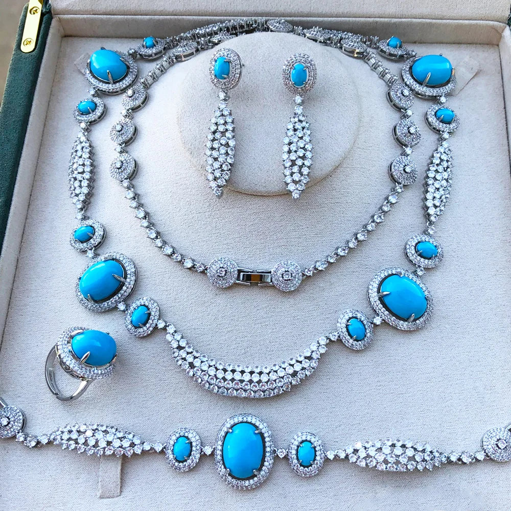 Maxy New Fashion Turquoise Bridal Jewelry Set For Women Wedding Party Necklace Earring Set