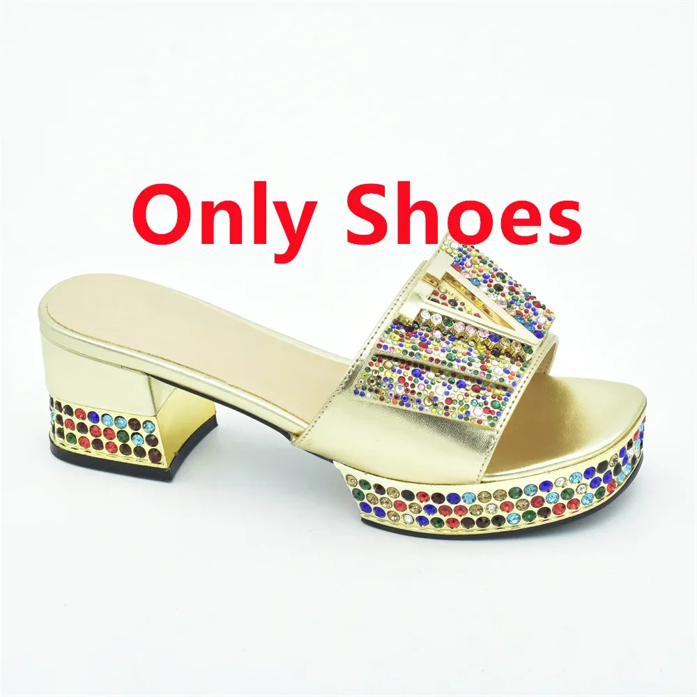 Maxy Ladies Shoes and Bags To Match Set Decorated with Rhinestone Shoes and Matching Bags Set Slip on Shoes for Women