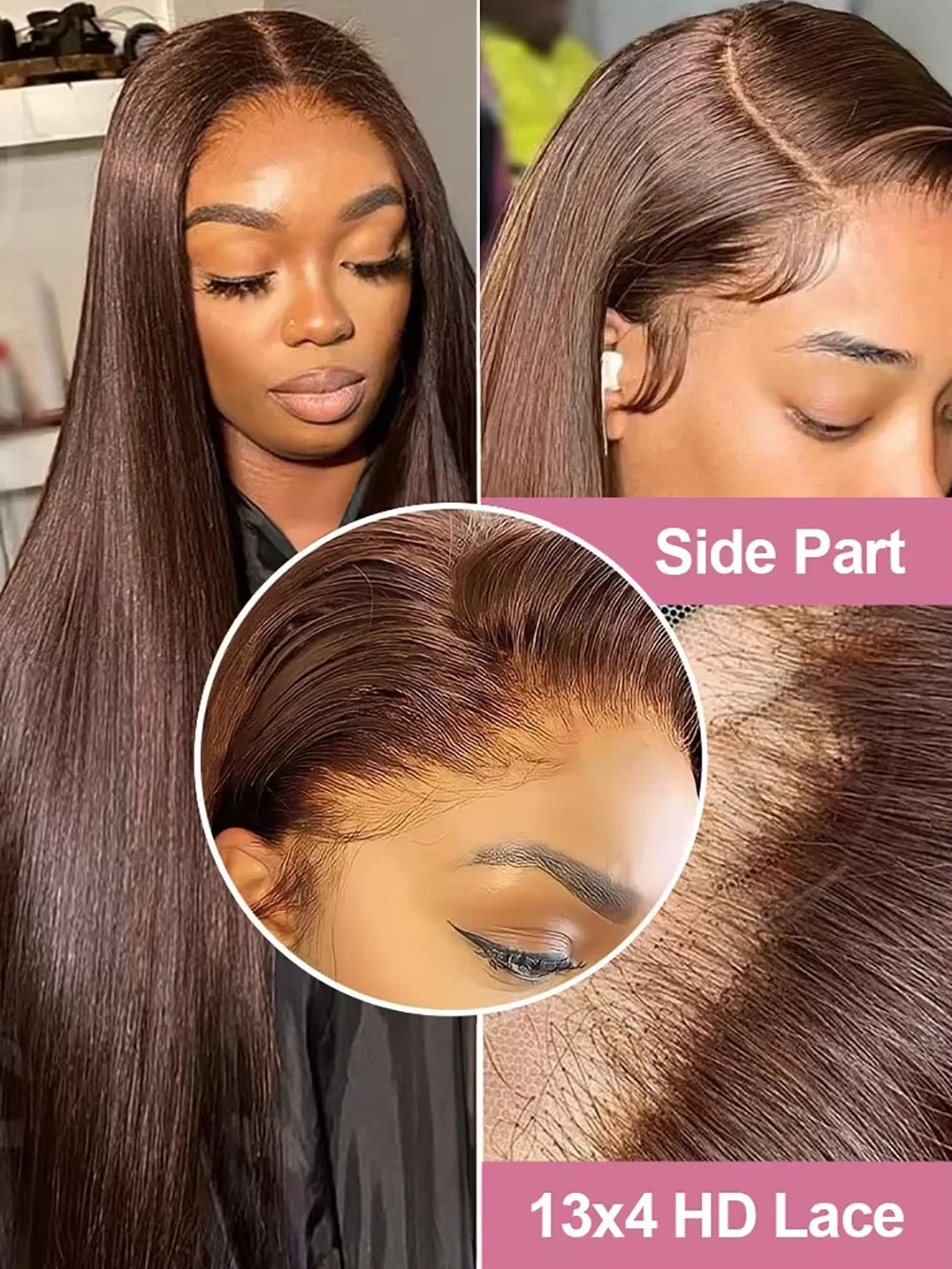 Maxy Chocolate Brown 18-46 Inch #4 Colored Bone Straight 220 Density Human Hair Wig 13x4 13x6 HD Max lace Frontal Wigs For Women