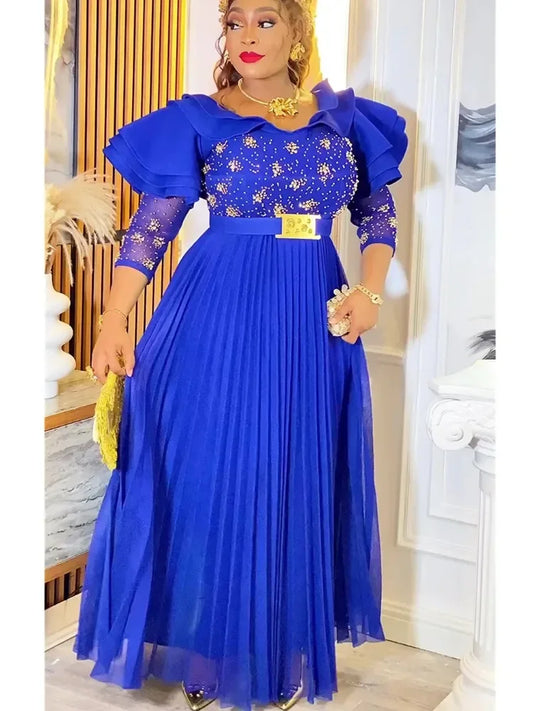 Maxy Plus Size African Party Dresses for Women New Fashion Dashiki Ankara Wedding Evening Gown Elegant Turkey Muslim Dress