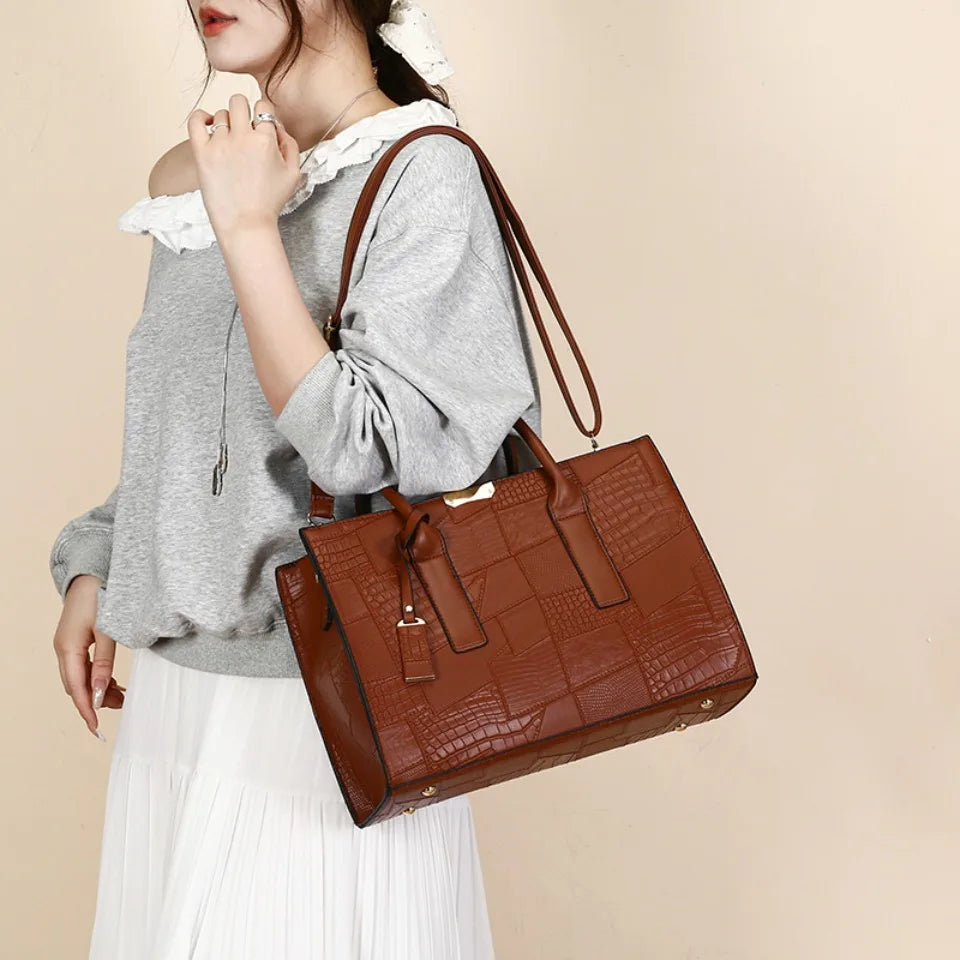 Maxy Large Capacity Shopping Bag for Daily Commuting Handbags Luxury Shoulder Bags Splicing Pu Leather Handbags Caual Tote New Sac