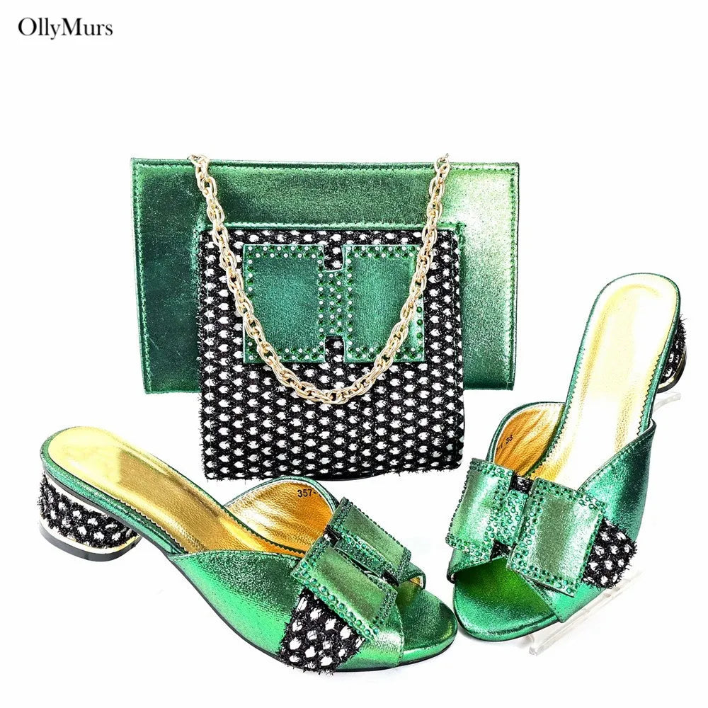 Maxy New Arrival Rhinestone Pretty Women Sandal Shoes And Bag Set Italian Summer Pumps Shoes And Bag Set For Evening Dress