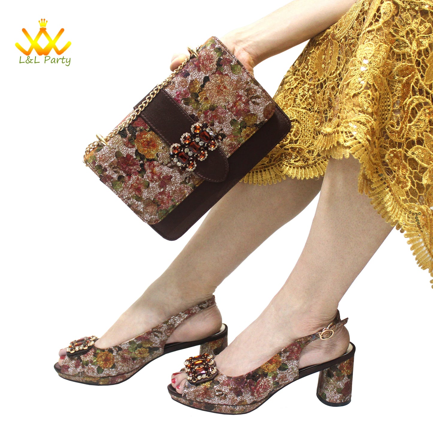 Maxy 2024 Italian Matching Shoes and Bag Set in Coffee Color High Quality New Design Special Comfortable Heels for Wedding