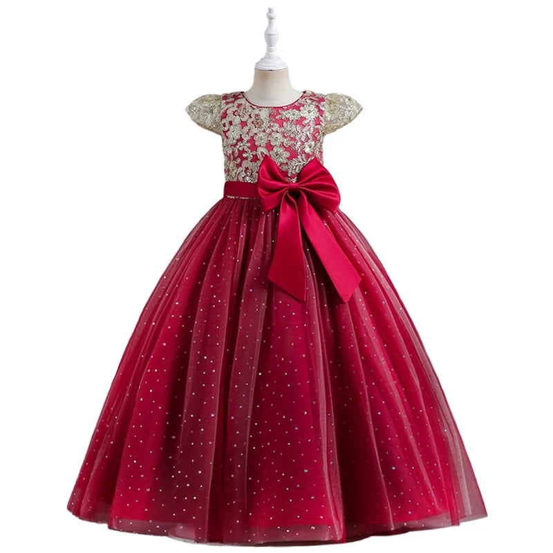 Maxy 5-14 Years Luxury Children's Elegant Party Long Bridesmaid Dresses for Girls Teenage Ceremonial Occasions Clothing Kids Dresses