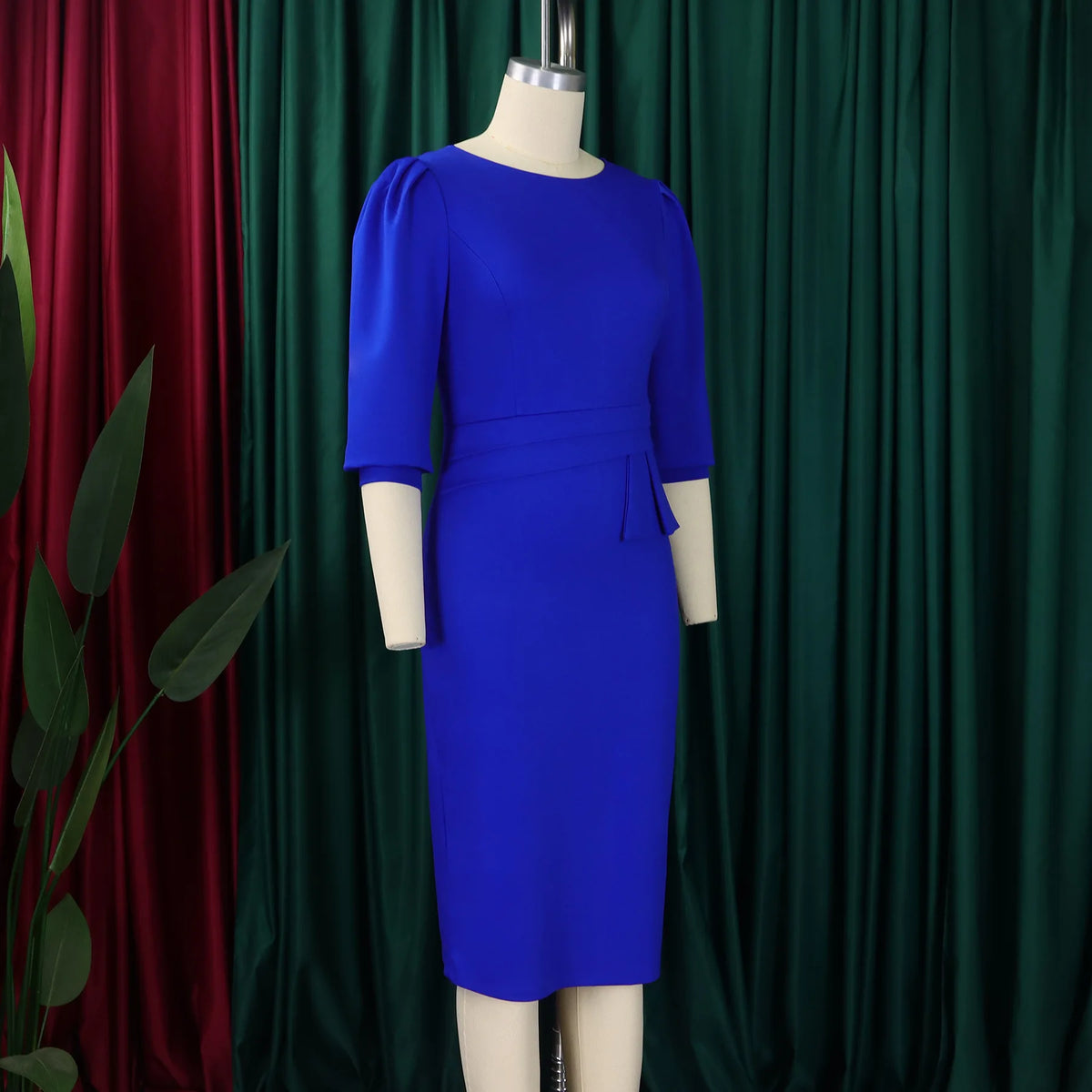 Maxy Office Lady Dresses for Women Streetwear Half Sleeve Clothing Large Size Knee Length Dresses New Pleated Midi Dress Black