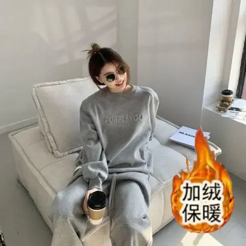 Maxy Thick Tracksuit Women Two Pieces Set Sweatshirts Pullover Hoodies Pockets Pants Suit Drawstring Trousers Sports Outfits Autumn