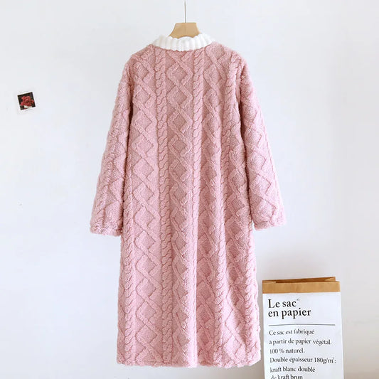 Maxy Flannel Thickening Women's Warm Robe Sleeping Sleepwear Winter Night Clothes Ladies Cardigan Night Gown Bathrobe Woman