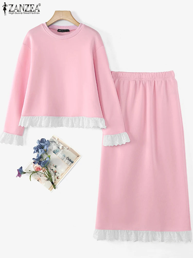 Maxy Fashion Summer Spring Matching Sets ZANZEA Women Sets Casual Lace Patchwork Dress Sets 2PCS Two-piece Outfits Oversized