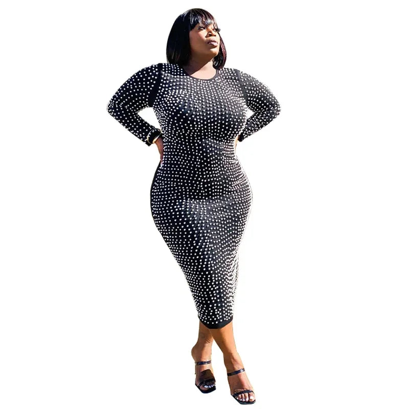 Amay Plus Size Dresses for Women Party Elegant Beading Slip Hem Maxi Dress Club Outfit Spring Clothes