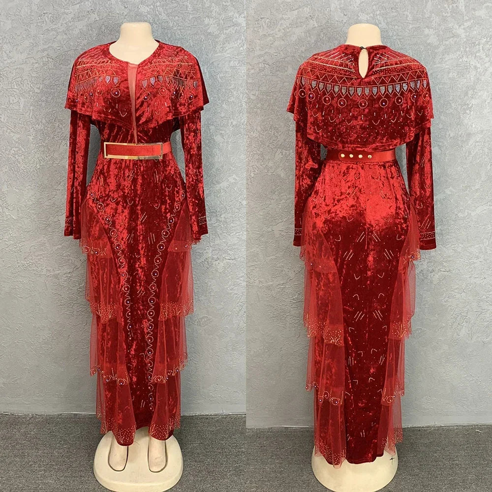 Amay Wedding Party Dresses Women Plus Size Evening Gown Dashiki Velvet Maxy Dress Turkey Wears Robe Africaine Femme Boubou