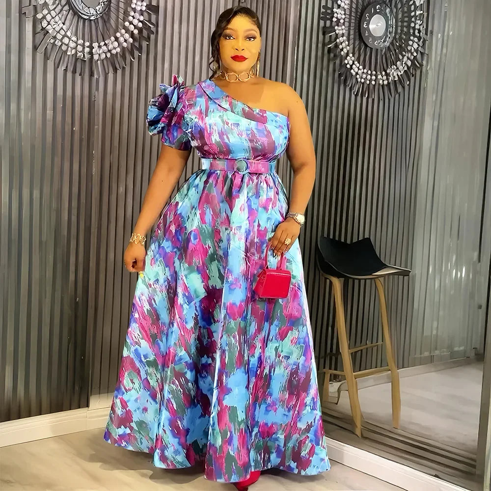 Maxy Elegant Dresses for Women Clothing Plus Size Christmas Wedding Party Long Dress Dashiki Ankara Print Outfits