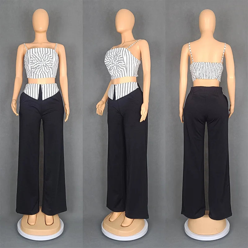 Maxy 2 Piece African Clothes for Women Summer Sexy African Sleeveless Top Long Pant Matching Sets Dashiki African Clothing Outfits