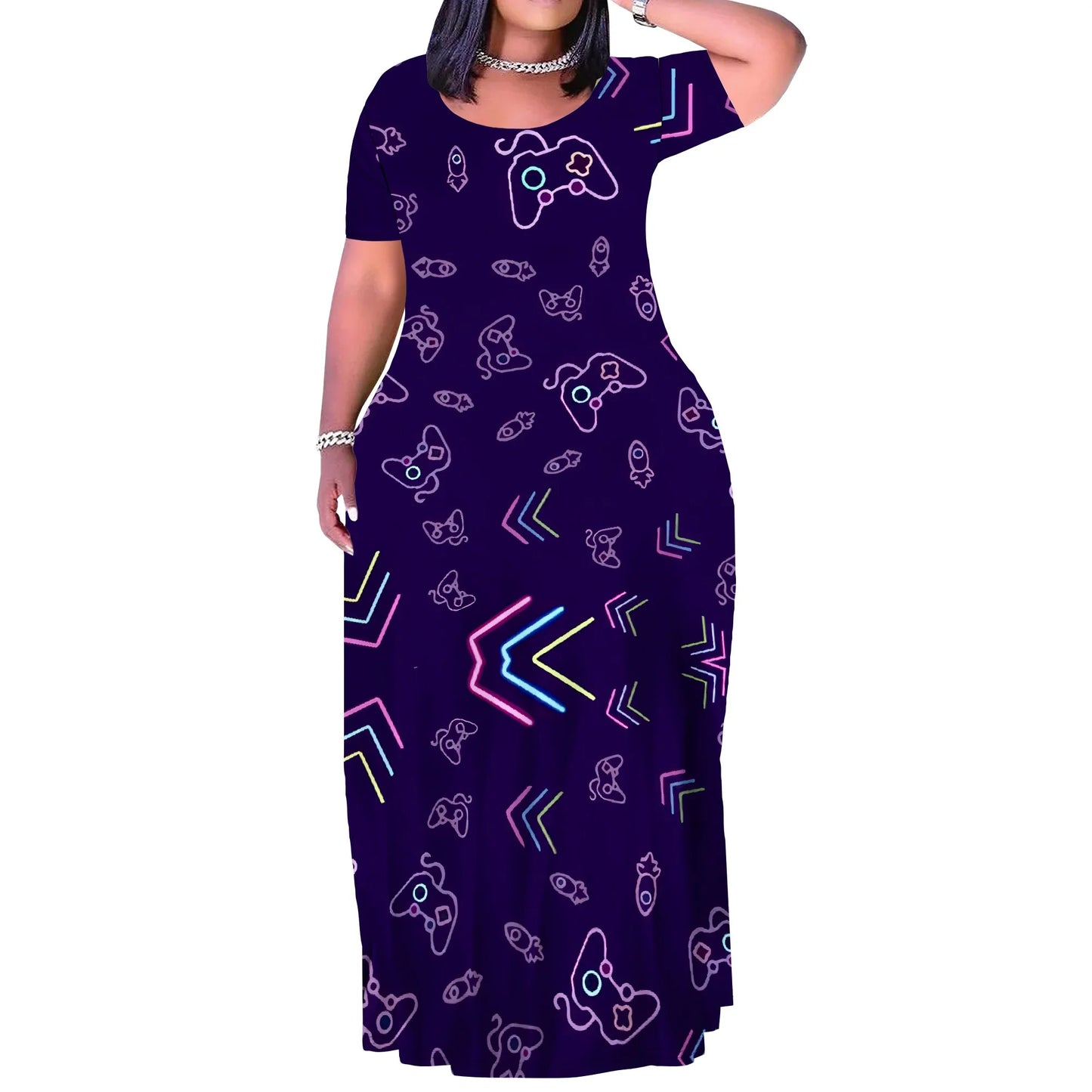 Maxy Plus Size Long Dress Sexy Outfits for Women Printed Loose Cute Dress