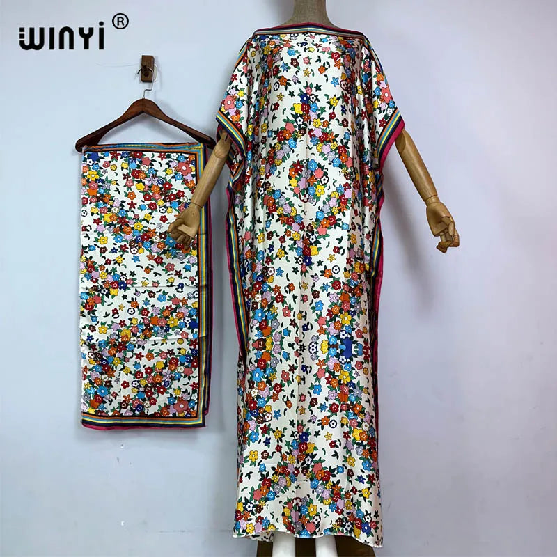 Maxy summer boho print Africa dress Dubai Muslim Dashiki Caftan holiday Design With belt evening dress party abayas for women