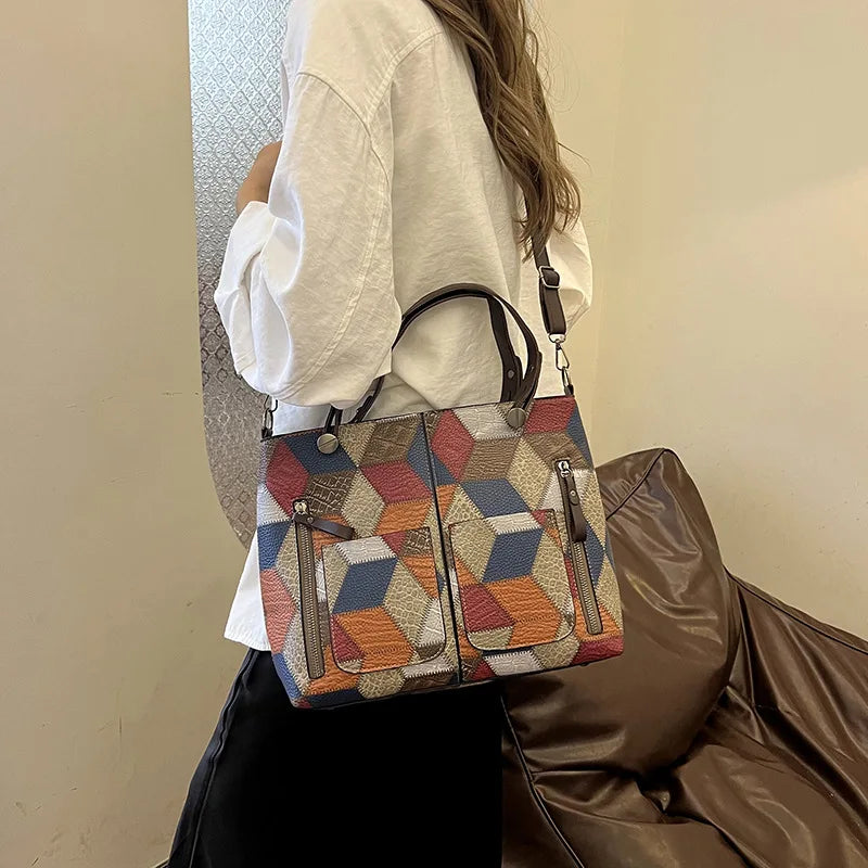 Maxy Fashion Shoulder Hand-held Cross-span Bag for Women Splicing Large-capacity Mother Bag Purses and Handbags
