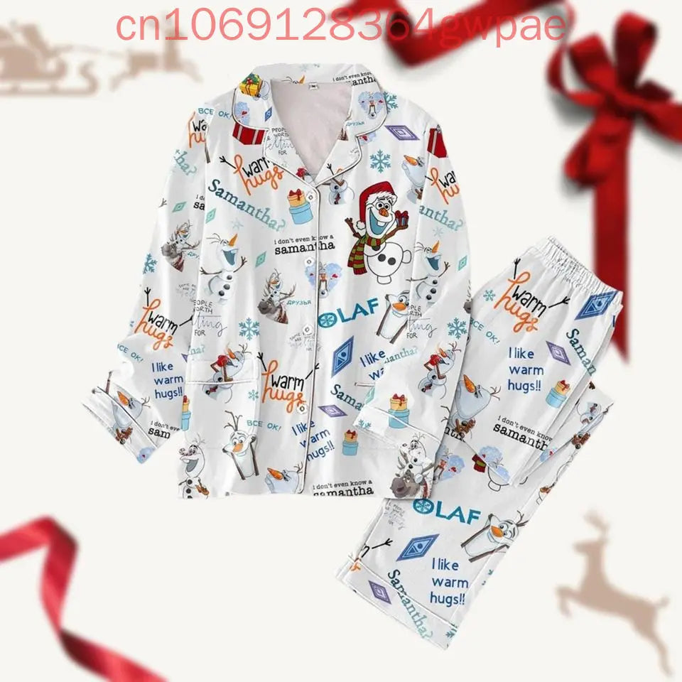 Max Frozen Olaf Autumn Long Sleeve Pajamas Set Disney Men's And Women's Pajamas Silk Pajamas Women's Cartoon Pajamas Pants Set