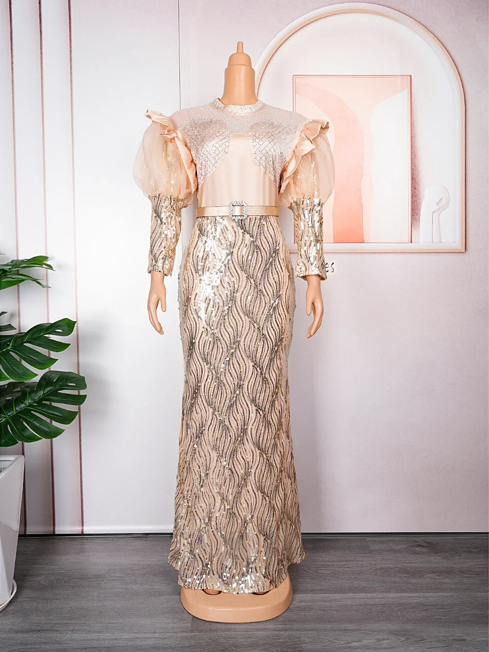Maxy Plus Size Luxury Sequin Evening Party Long Dresses for Women Dashiki Ankara Turkey Outfits Gowns Africa Clothing