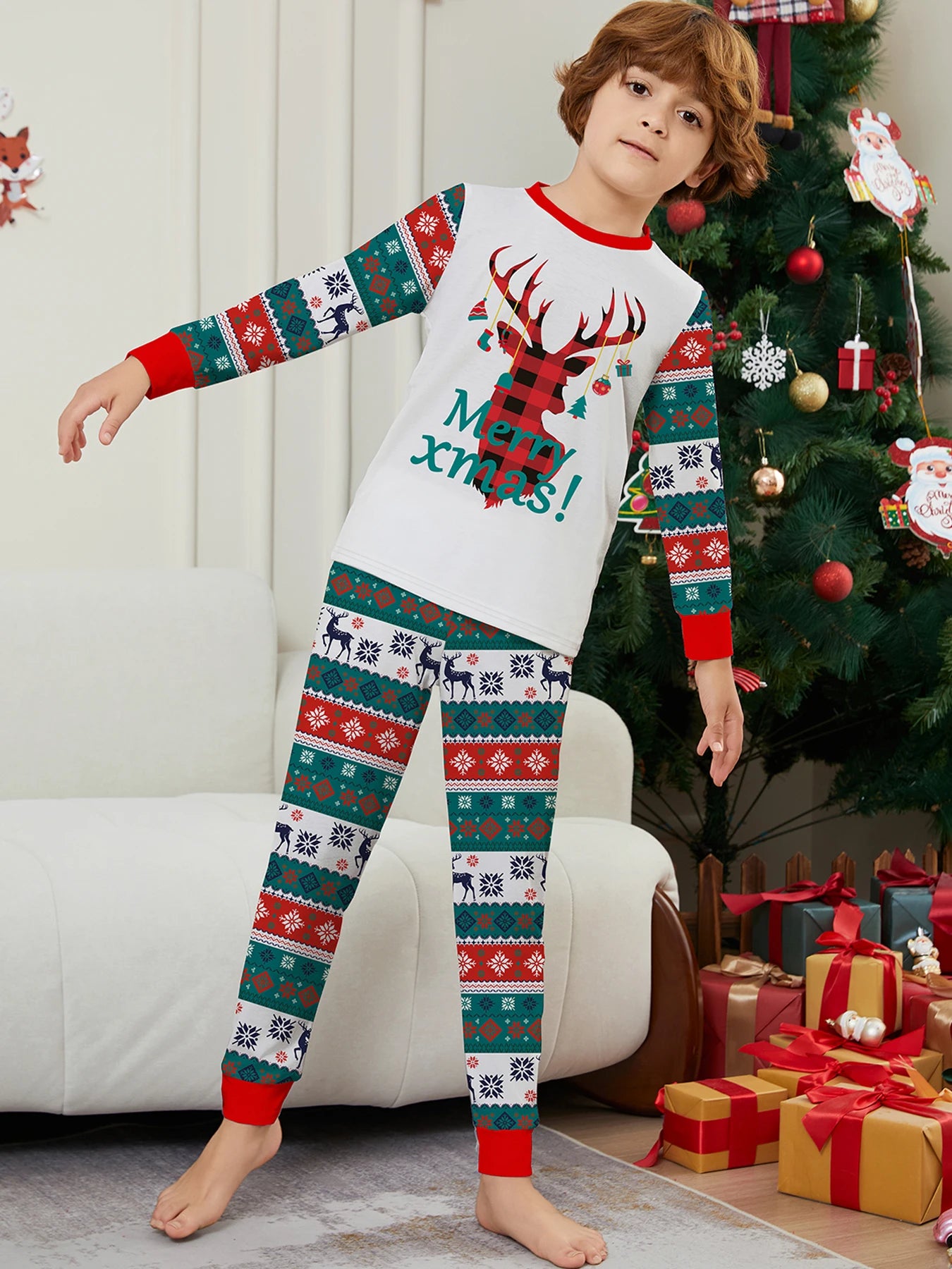New Costumes Christmas Matching Pajamas Cartoon Print Mother Father Kids Cltohing Set Pyjamas Boys Girls Clothes Family Look Pjs