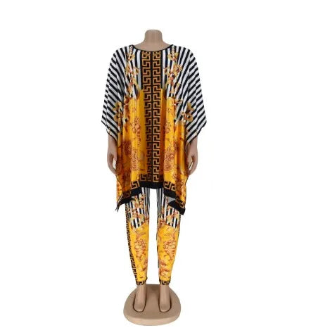 Maxy Loose African Style Women Top Pants Two Pieces Set Leopard Print Plaid Striped Dashiki Brand Outfit Party Fashion Lady Suit