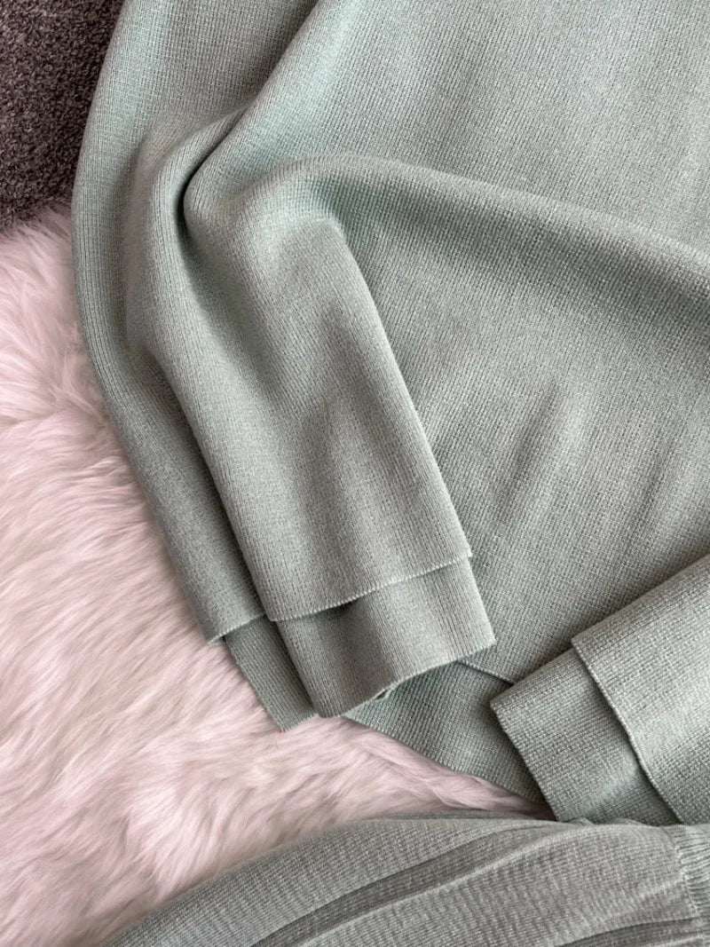 Maxy Fashion Pants Suit Women Korean-style Loose O Neck Knitted T-shirts Tops High Waist Straight Wide-leg Pants Women Two-piece Sets
