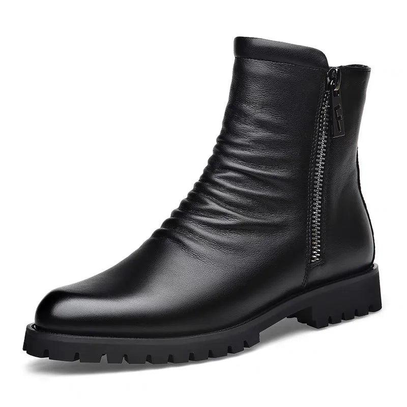 Visco High Quality Men's High Top Boots Genuine Leather Boots Business Boot Fashion Casual Dress Boot Plush Warm Winter Boots for Men
