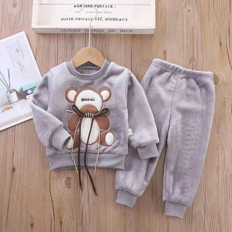 Maxy Children Toddler Set Cartoon Rabbit Pajamas Baby Boy Girl Flannel Warm Sleepwear Top+Pants 2pcs Autumn Winter Casual Clothes New