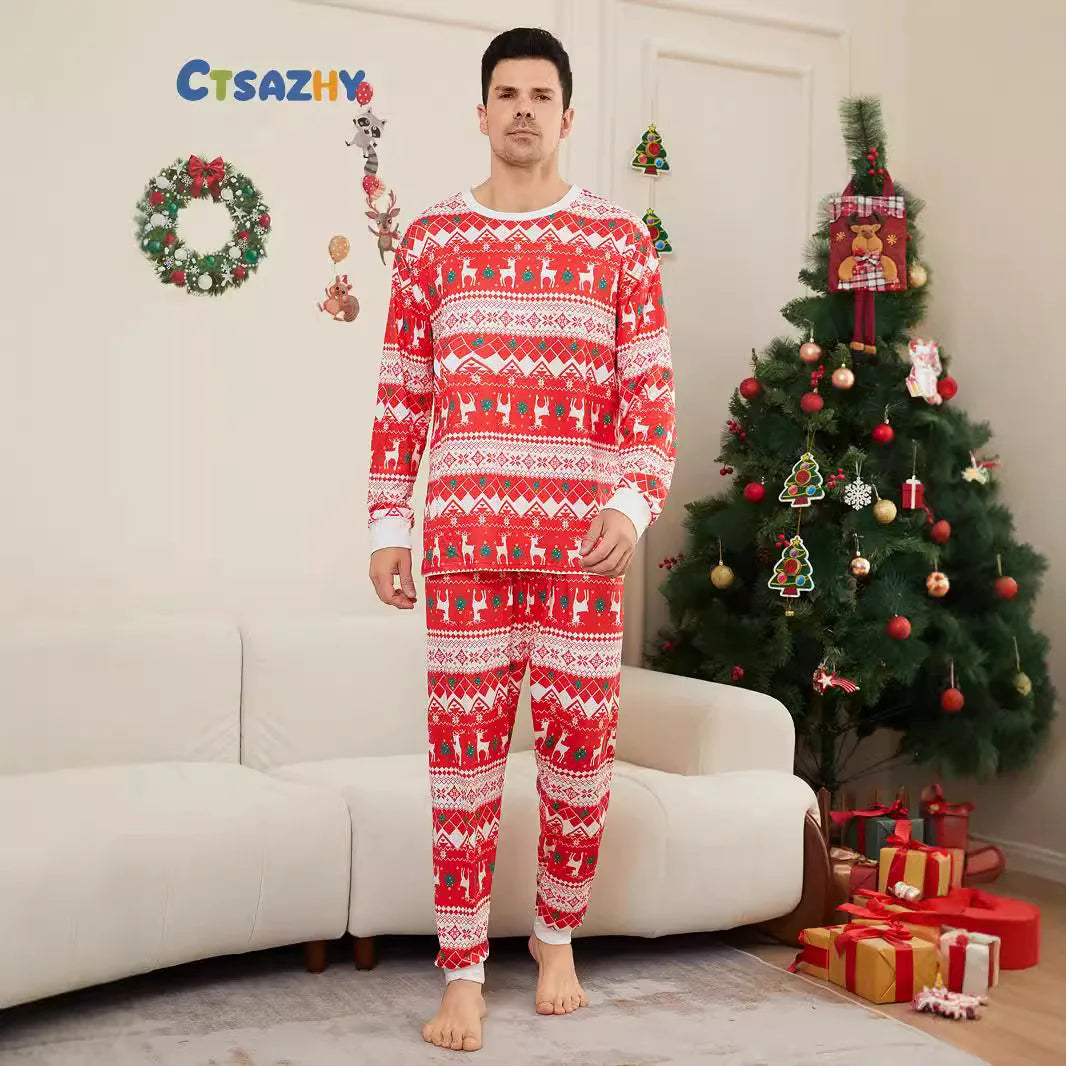 European and American printed Christmas family suit Spring Festival family dress Christmas family dress elk print pajamas pants