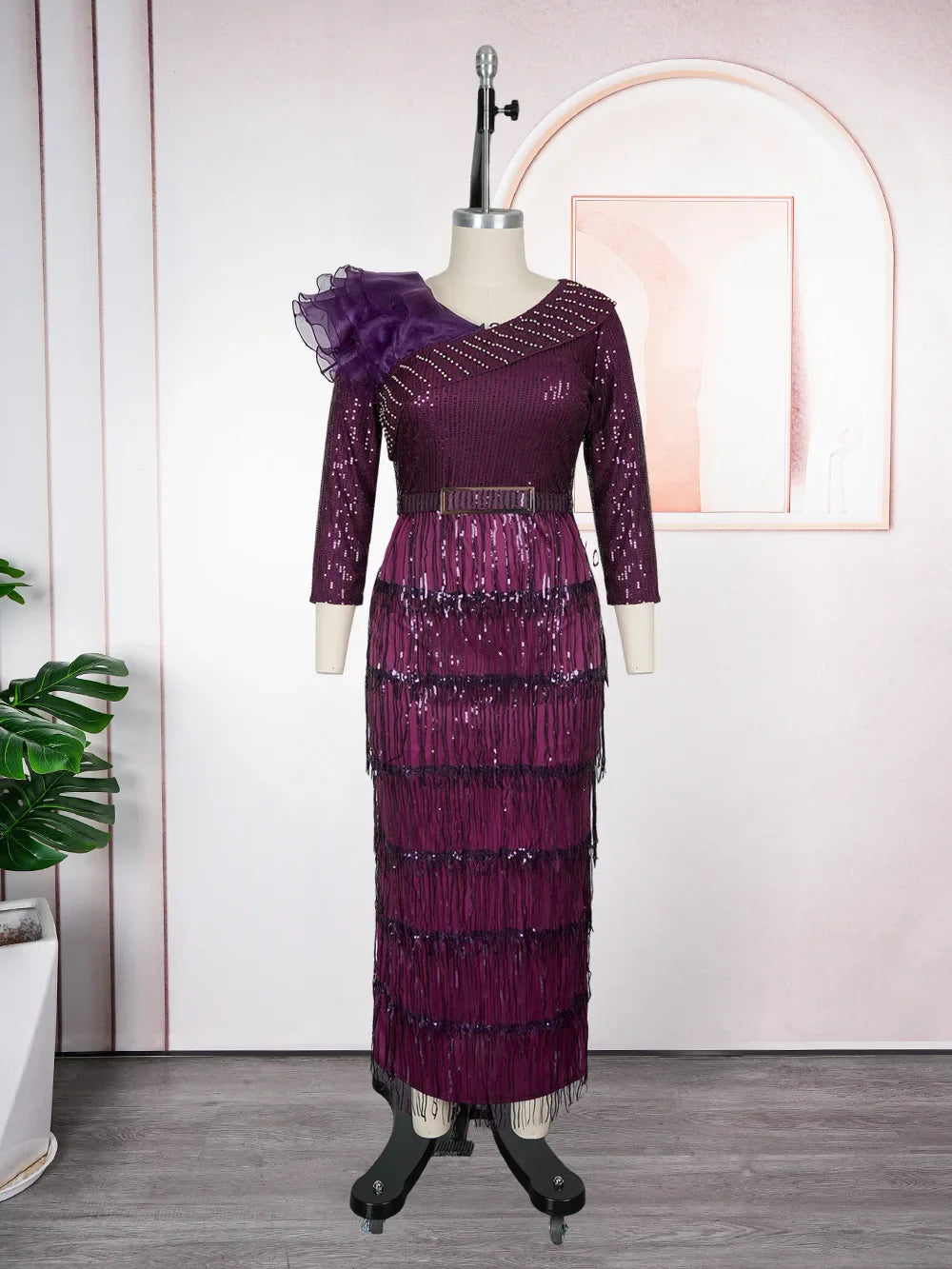 Maxy Plus Size African Party Dresses for Women New Dashiki Tassel Sequin Wedding Evening Gown Elegant Muslim Maxy Dress Outfits