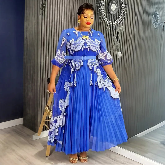 Amay Dresses for Women Elegant Autumn Fashion Print Robe Plus Size Turkey Muslim Wedding Evening Party Long Dress