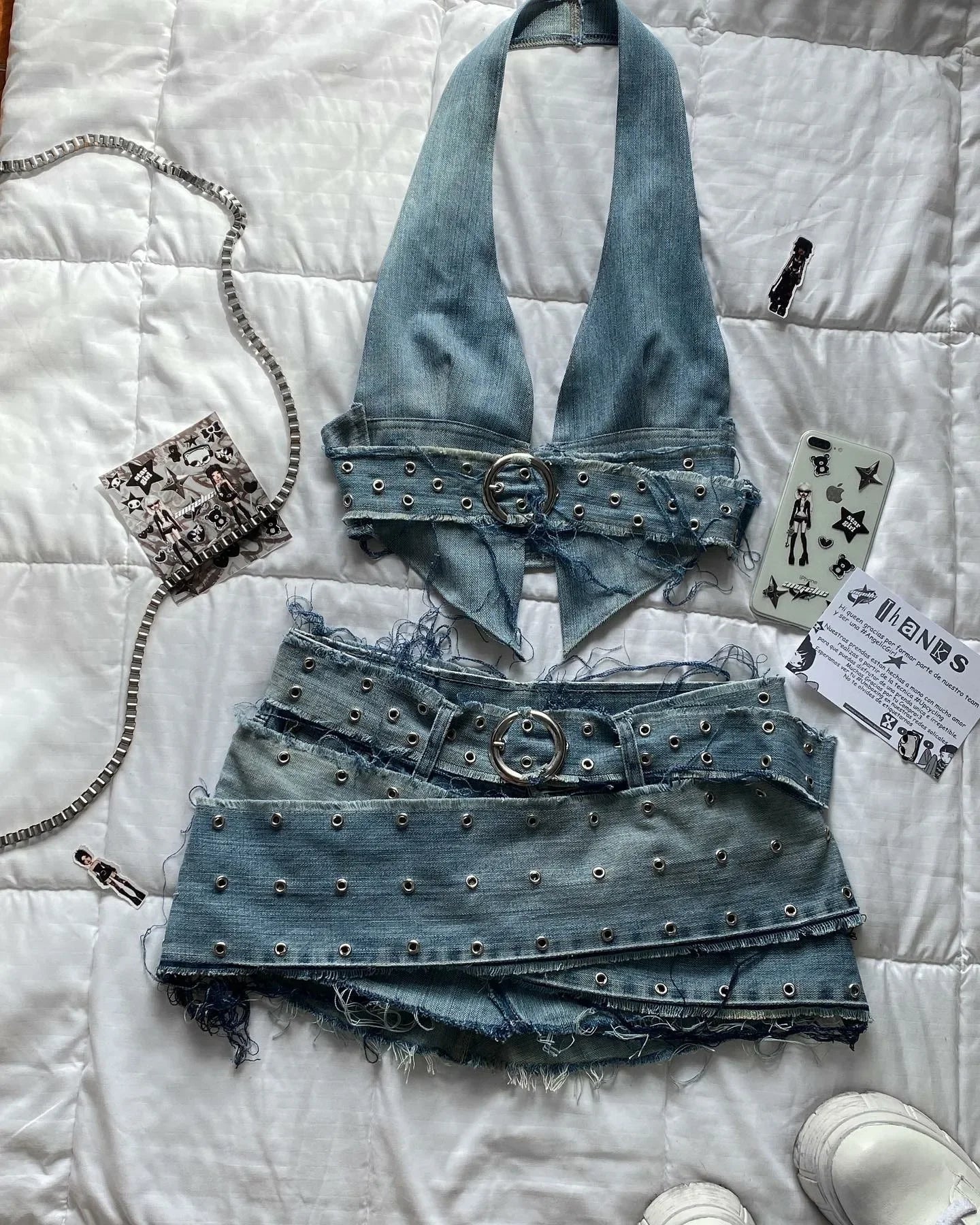 Maxy Two Piece Sets Women Outfits Y2K Pu Leather Spliced Denim Black Skirt Sets New Harajuku Gothic Sexy Zipper Jacket Mini Skirt