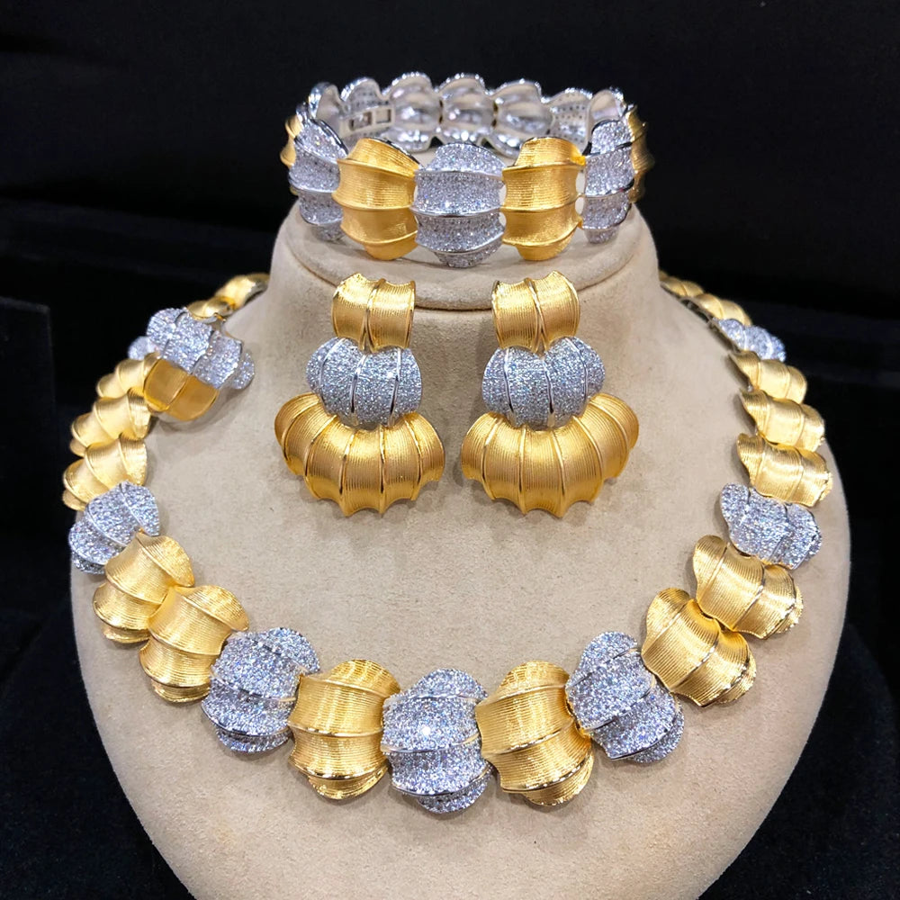 Maxy 4PC BIG Maple leaf Luxury African Jewelry Set For Women Wedding Party Naija Bride Necklace Dubai Bridal Dress Jewelry Set