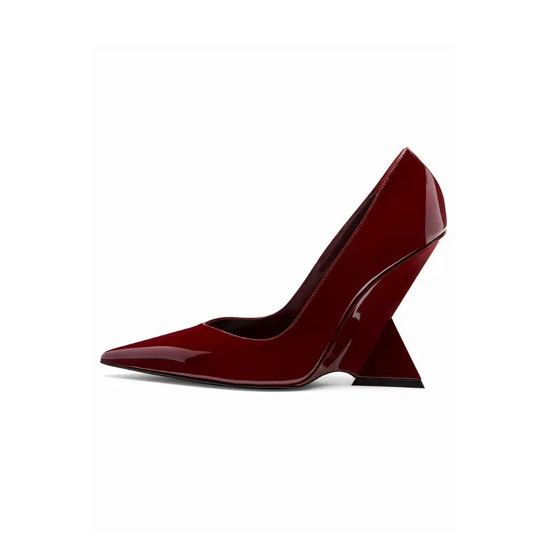 Maxy Women Heels Pumps Designer Shoes Patent Leather Pointed Toe Slingback Shallow Luxury Brand Strange Heel Woman Shoes