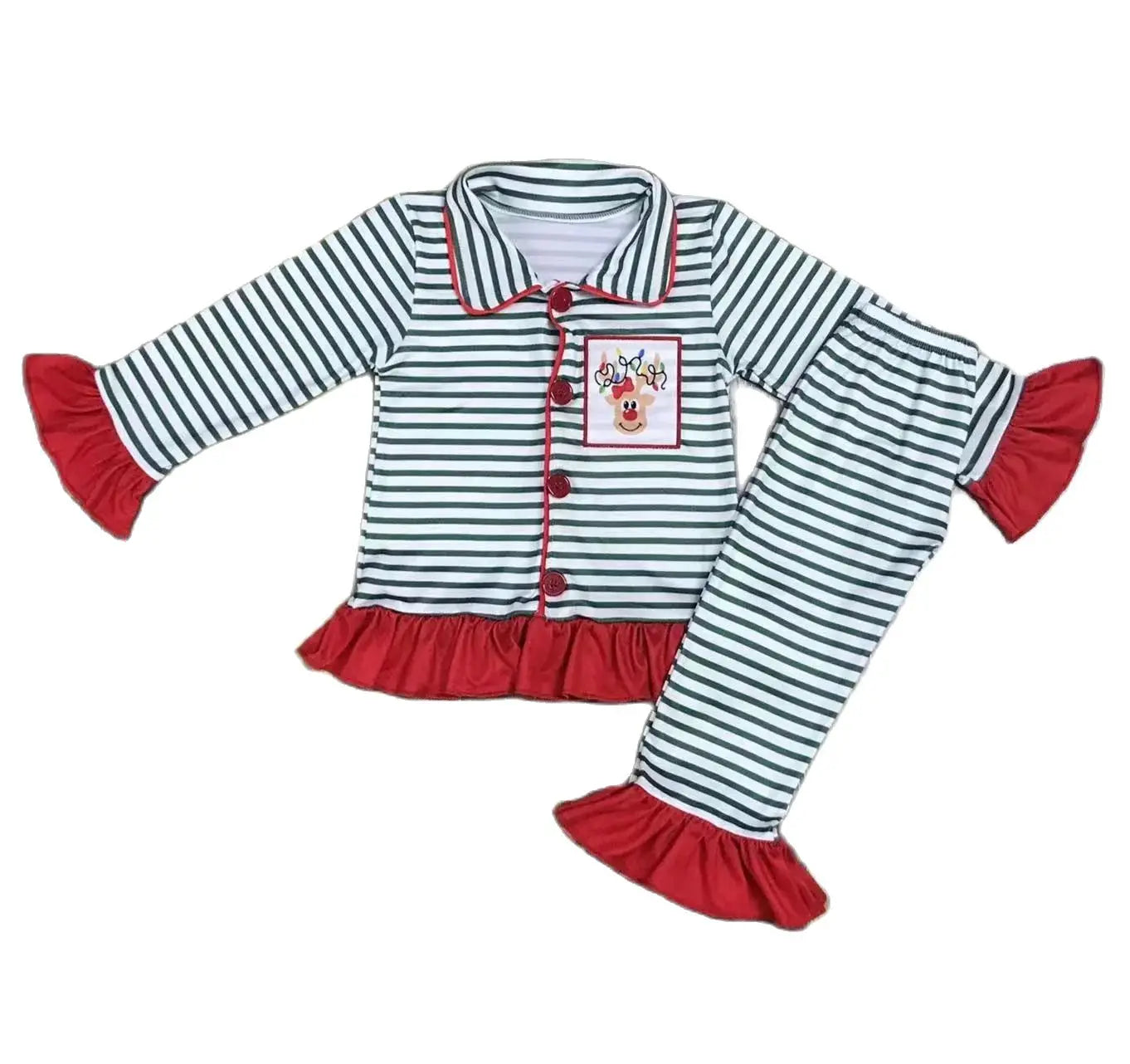 Maxy Red Fall Christmas Children's Pajamas set Santa baby autumn long cotton long-sleeved top + long pants pajamas set