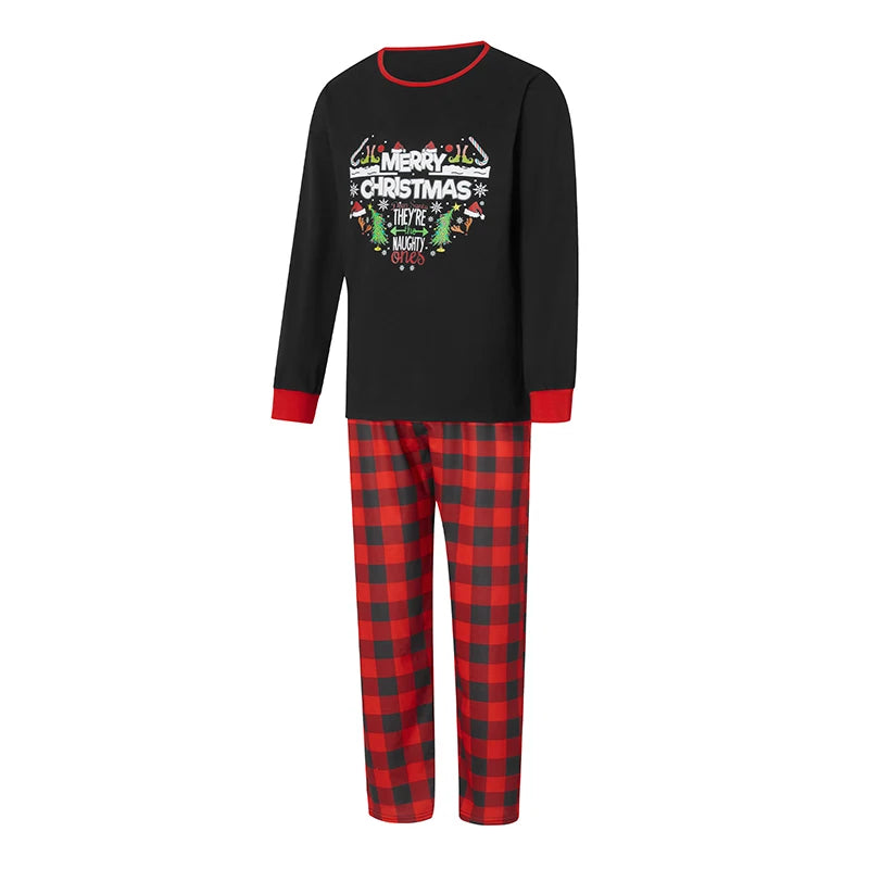 Festive Family Matching Christmas Pajamas Set with Heart Graphic Tops and Plaid Pants for Cozy Holiday Sleepwear