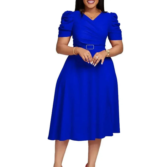 Maxy Outfits Elegant African Dresses for Women Summer Fashion African Short Sleeve Polyester Red Blue Black Green Pleat Dresses
