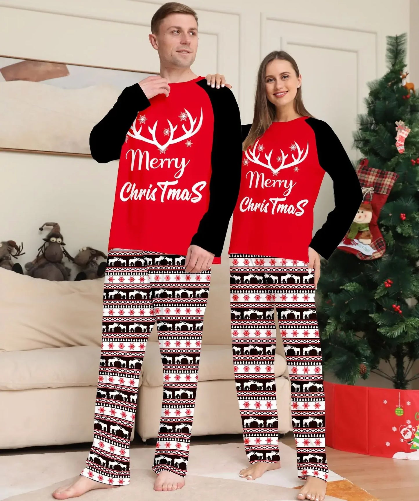 Maxy 2024 New Merry Christmas Pajamas Set All Over Print 2 Pcs Suit Loungewear Mom Dad Kids Matching Clothes Baby Romper Family Look