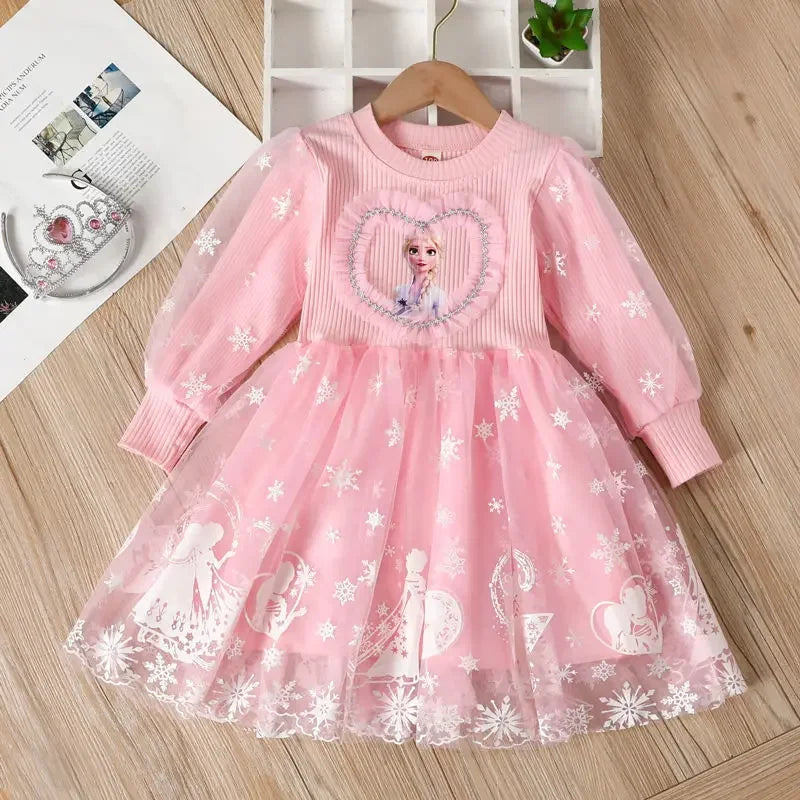 Maxy Disney Elsa Princess Dress Girl Dress Up Spring Autumn Long-sleeve Clothes Kids Gauzed Children Frozen Elsa Birthday Party Dress