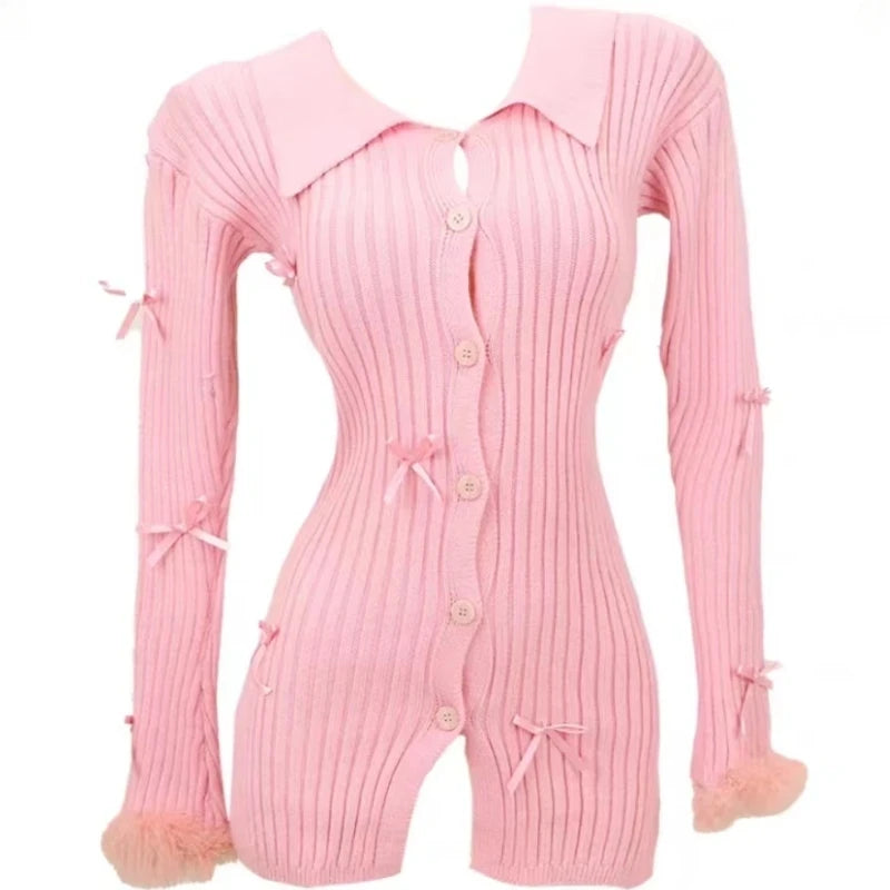 Maxy Cute Autumn Pink Knitted Suit Woman Kawaii Elegant Set Korea Fashion Clothing Woman Casual Sweater + Slim Bodycon Y2k Mini Skirt