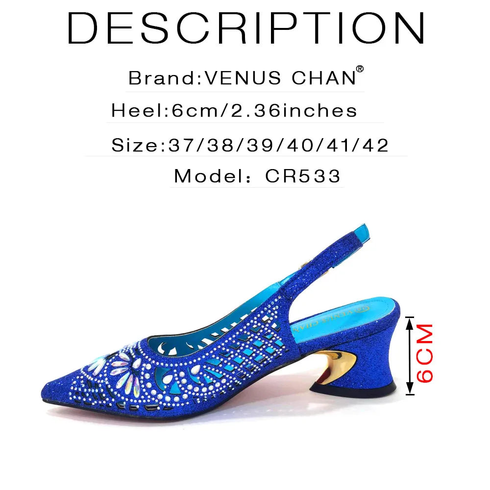 Babs Summer Sandals New Arrival Hot Selling Italian Design Fashion Crystal Style Ladies Shoes and Bag Set in Blue Color for Party