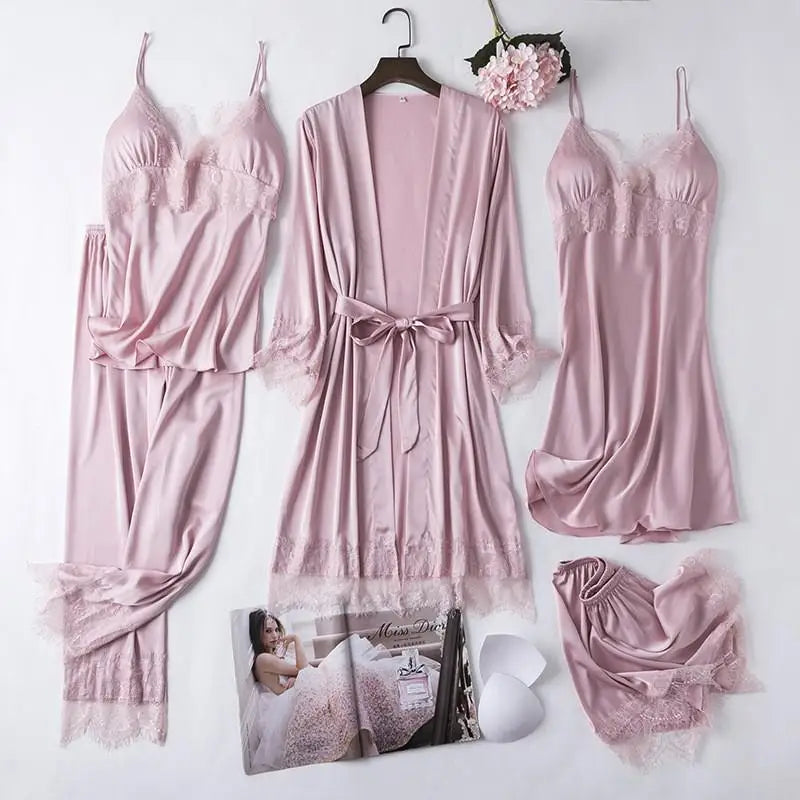 Maxy Robe Sets Women Sleepwear Satin Bridal Wedding Gift Nightwear Casual Kimono Bathrobe Gown Intimate Lingerie Nightgown