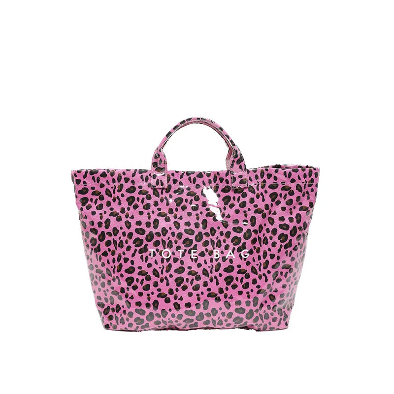 Maxy New Leopard Print Handbag, Fashion Large Capacity PVC Tote Bag,Women's Casual Shopping Letter Print Top Handle Hand Bag
