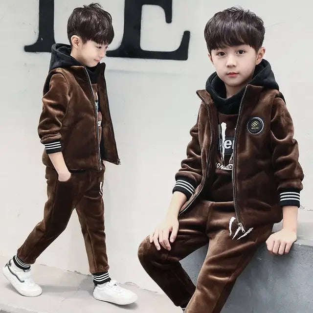 Visco 2024 winter Boys tracksuit Autumn Toddler Teenager Clothes tiger velvet jacket + Sweater + Pant Children Kids 8 9 10 11 12 year