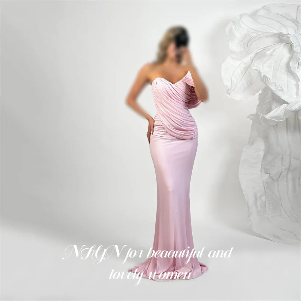 NFYN Pink Chic Evening Dresses One Shoulder Prom Dresses Trumpet Party Formal Gown with Ruched robe de bal for Woman Customized