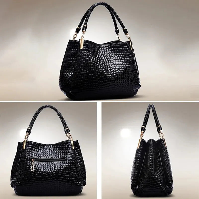 Maxy Women's Bag Large Capacity Tote Daily Commute Women's Shoulder Bag Crocodile Print Bright Face Handbag Shopping