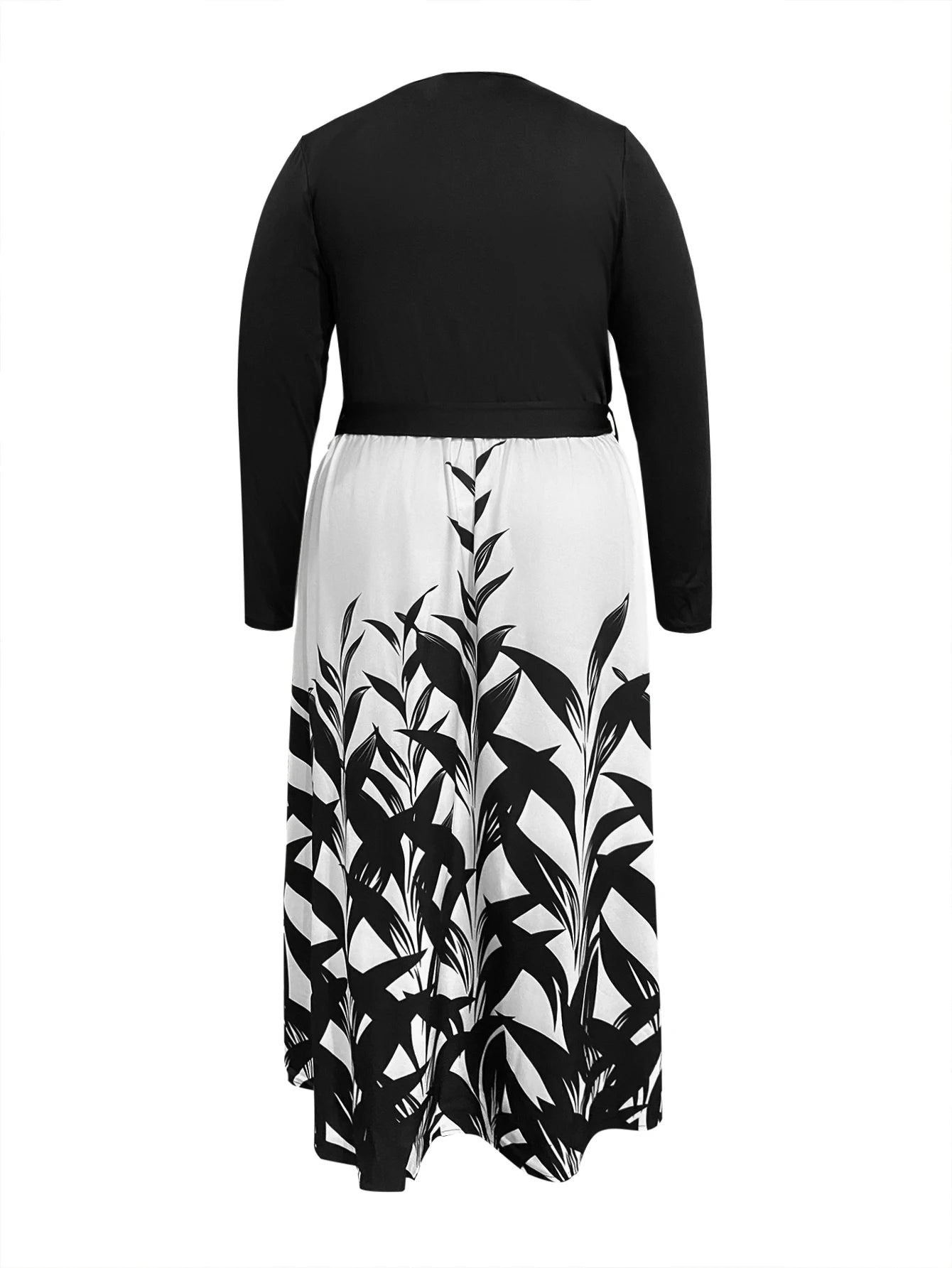 Maxy LW Plus Size Dresses Floral Print Belt Design Dress long sleeve V neck color contrast maxy dress Elegant party evening dress