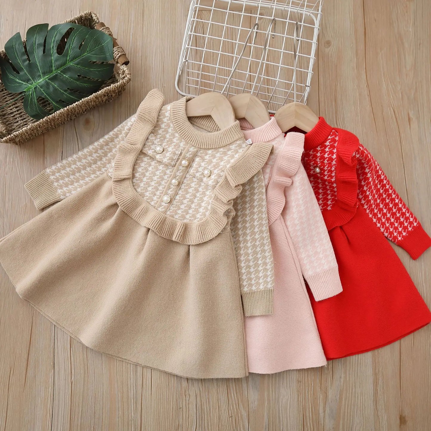 Maxy Girls Casual Dresses Plaid Lace Knit Dress Autumn and Winter Sweater Dresses Toddler Girl Clothes Baby Girl Dress